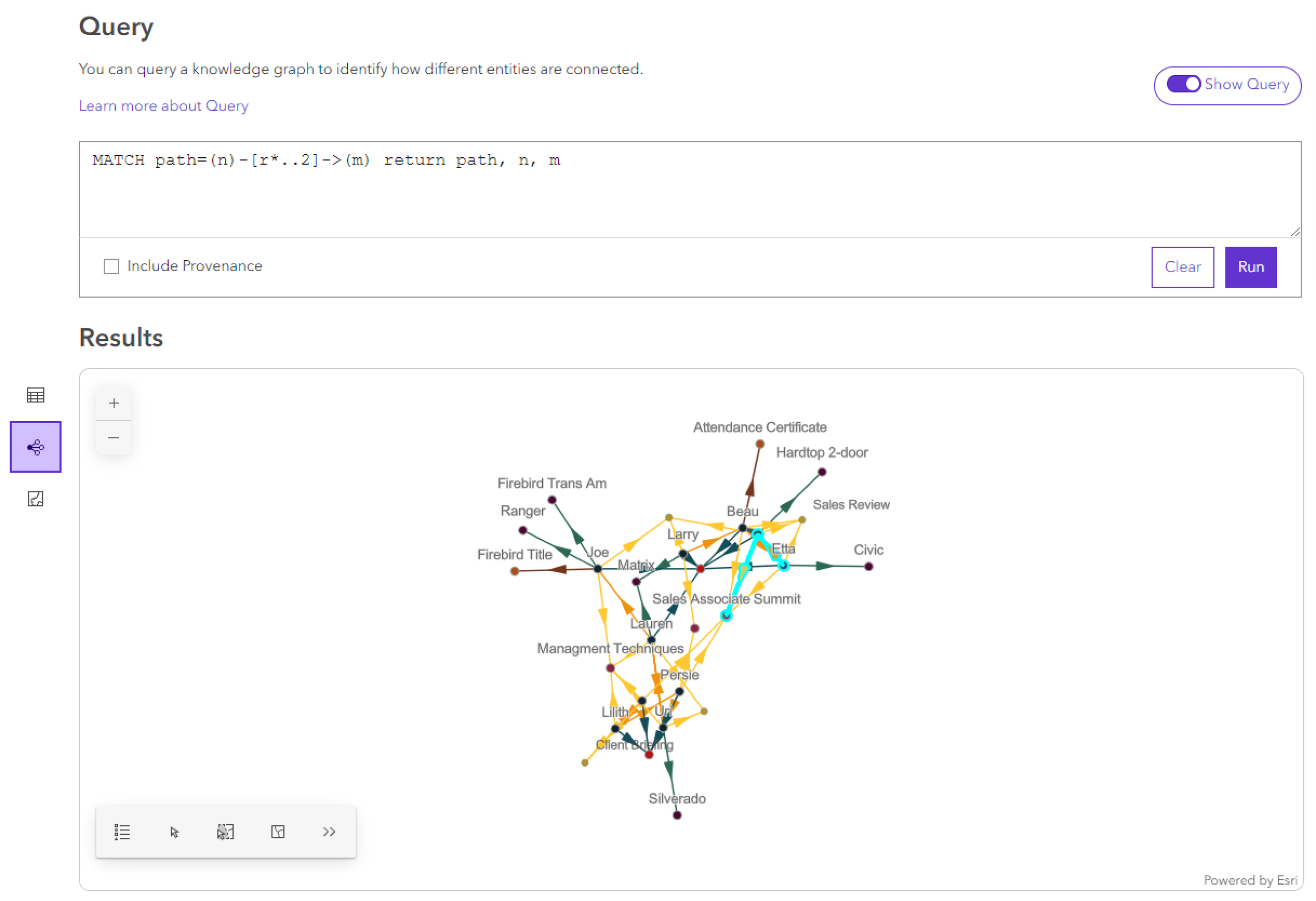 Query results link chart preview shows any selections made in the table view. Query results link chart preview shows any selections made in the table view.